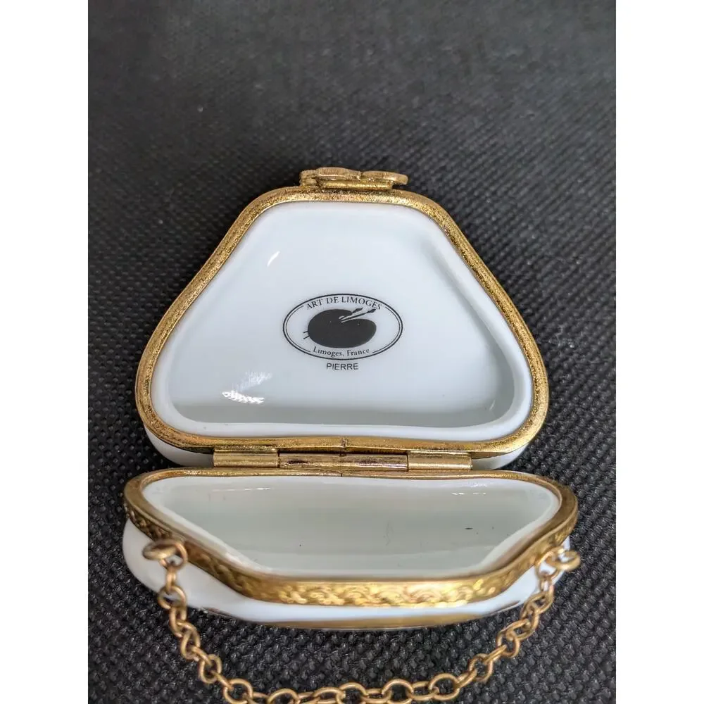 LIMOGES FRANCE Purse Pocketbook Hinged Trinket Box Hand-painted Pierre